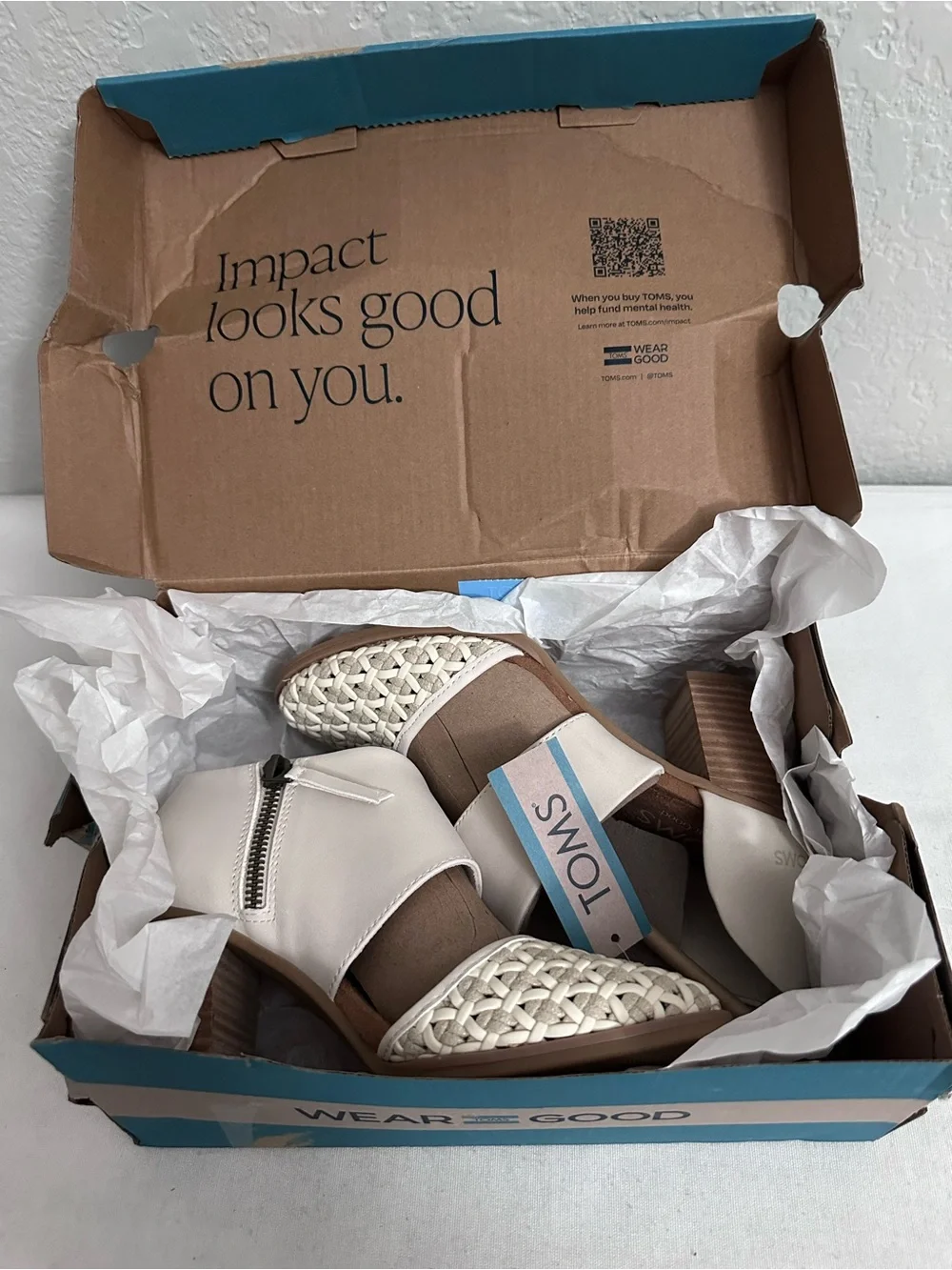 Toms Milan Shoes Closed Toe Heel Natural Geo Basket Size 5.5